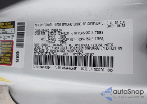 2023 Toyota Tacoma Sr из США, поврежденный, VIN 3TYSX5EN2PT017531